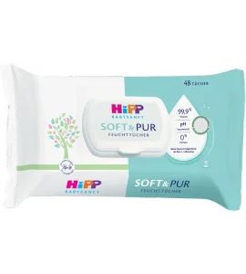 HIPP BABYSANFT ČISTÍCÍ VLHČENÉ UBROUSKY SOFT&PUR + VÍČKO 48 KS - VLHČENÉ UBROUSKY - PŘEBALOVÁNÍ