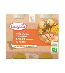 BABYBIO SLADKÁ KUKUŘICE S KUŘECÍM MASEM 2X200 G - MASO/ZELENINA - KRMENÍ