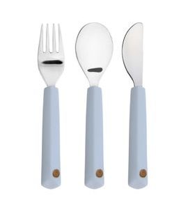 LÄSSIG CUTLERY WITH SILICONE HANDLE 3PCS HAPPY RASCALS SMILE SKY BLUE - LŽIČKY A PŘÍBORY - KRMENÍ