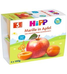 HIPP BIO JABLKA S MERUŇKAMI 4X100 G - OVOCE/DEZERTY - KRMENÍ