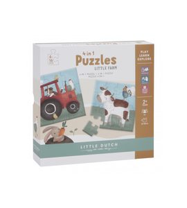 LITTLE DUTCH PUZZLE 4V1 FARMA - STAVEBNICE A PUZZLE - PRO DĚTI