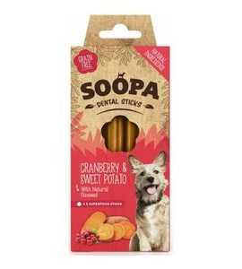 SOOPA PETS DENTÁLNÍ TYČINKY SOOPA S BRUSINKAMI A BATÁTY 100 G - DENTÁLNÍ PAMLSKY PRO PSY - CHOVATELSKÉ POTŘEBY MALVÍKZOO