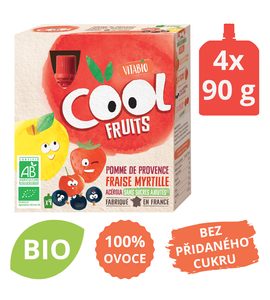 VITABIO OVOCNÉ BIO KAPSIČKY COOL FRUITS JABLKO, JAHODY, BORŮVKY A ACEROLA 4X90G - DO TAŠKY NA VYCHÁZKU - PRE MAMIČKY