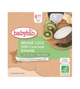 BABYBIO SVAČINKA S KOKOSOVÝM MLÉKEM - KIWI A BANÁN 4X85 G - OVOCE/DEZERTY - KRMENÍ