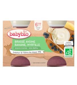 BABYBIO BRASSÉ Z OVESNÉHO MLÉKA BANÁN BORŮVKA 2X130 G - OVOCE/DEZERTY - KRMENÍ