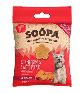 SOOPA PETS SOOPA HEALTHY BITES S BRUSINKAMI A BATÁTY 50 G - VÝCVIKOVÉ PAMLSKY PRO PSY - CHOVATELSKÉ POTŘEBY MALVÍKZOO