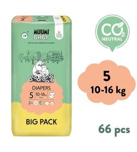 MUUMI BABY 5 MAXI+ 10–16 KG (66 KS), EKO PLENY - JEDNORÁZOVÉ PLENY - VŠETKO NA PREBAĽOVANIE