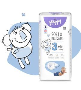 BELLA BABY HAPPY MIDI 5-9 KG 50 KS - JEDNORÁZOVÉ PLENY - PŘEBALOVÁNÍ