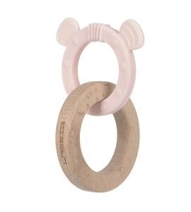 LÄSSIG TEETHER RING 2IN1 WOOD/SILIKONE LITTLE CHUMS MOUSE - KOUSÁTKA - PRO DĚTI