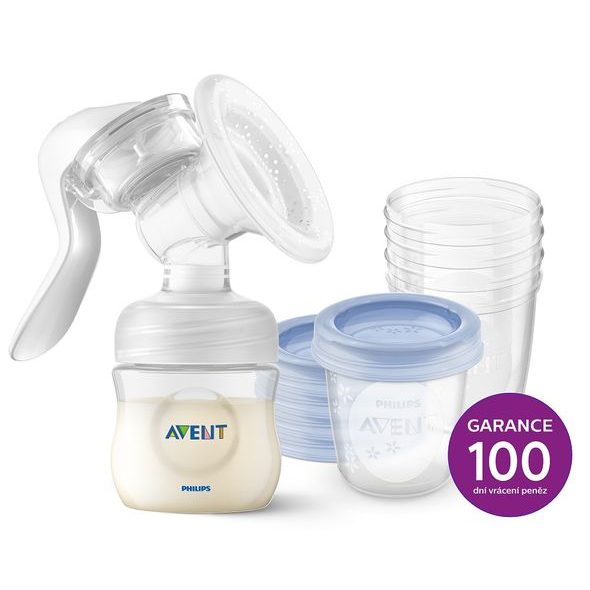 PHILIPS AVENT ODSÁVAČKA MATEŘSKÉHO MLÉKA MANUÁLNÍ + VIA 180ML 5KS - ODSÁVAČKY MATEŘSKÉHO MLÉKA - KRMENÍ