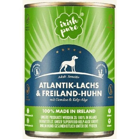 IRISH PURE ADULT ATLANTIK-LACHS LOSOS & KUŘE SE ZELENINOU KONZERVA 390 G - KONZERVY PRO PSY - CHOVATELSKÉ POTŘEBY MALVÍKZOO