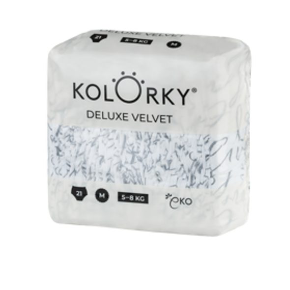 KOLORKY DELUXE VELVET LOVE LIVE LAUGH M (5-8 KG) 21 KS JEDNORÁZOVÉ EKO PLENKY SE SAMETOVÝM POVRCHEM - JEDNORÁZOVÉ PLENY - PŘEBALOVÁNÍ