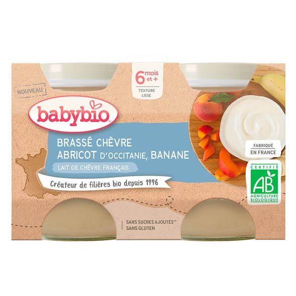 BABYBIO BRASSÉ Z KOZÍHO MLÉKA MERUŇKA BANÁN 2X130 G - OVOCE/DEZERTY - KRMENÍ