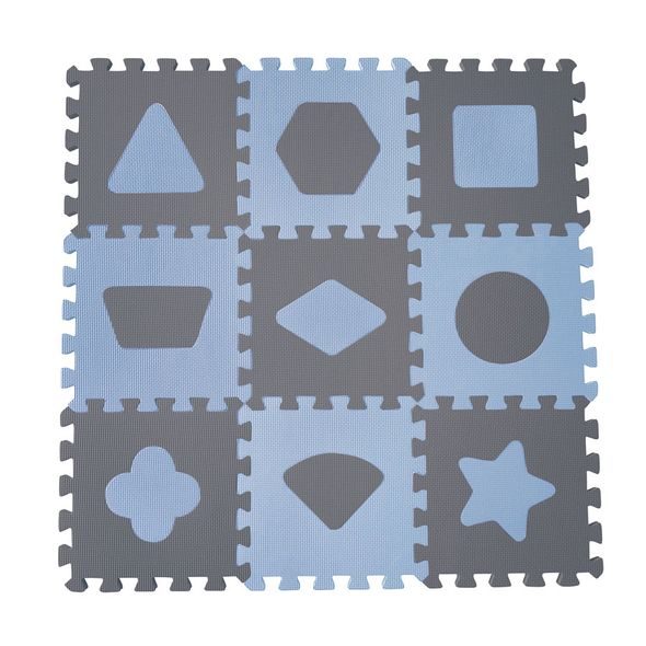 BABYDAN PĚNOVÁ HRACÍ PODLOŽKA PUZZLE GEOMETRICKÉ TVARY BLUE 90X90 CM - HRACÍ PODLOŽKY NA ZEM - SPINKÁNÍ