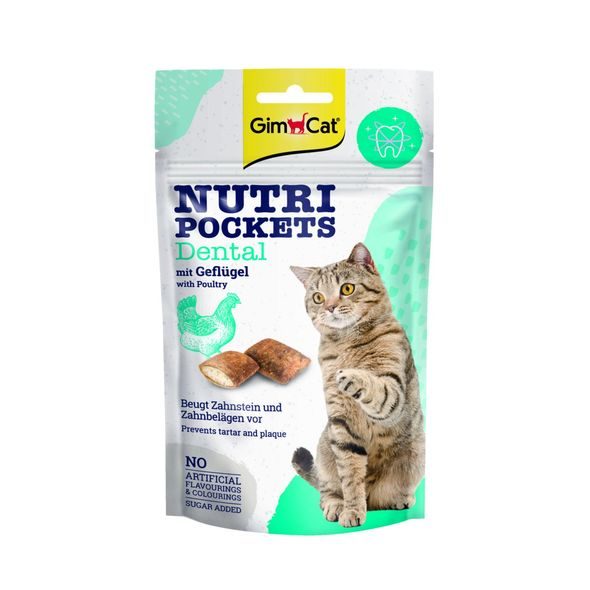 GIMBORN GIMCAT NUTRI POCKETS DENTÁLNÍ 60 G - DENTÁLNÍ PAMLSKY PRO KOČKY - CHOVATELSKÉ POTŘEBY MALVÍKZOO