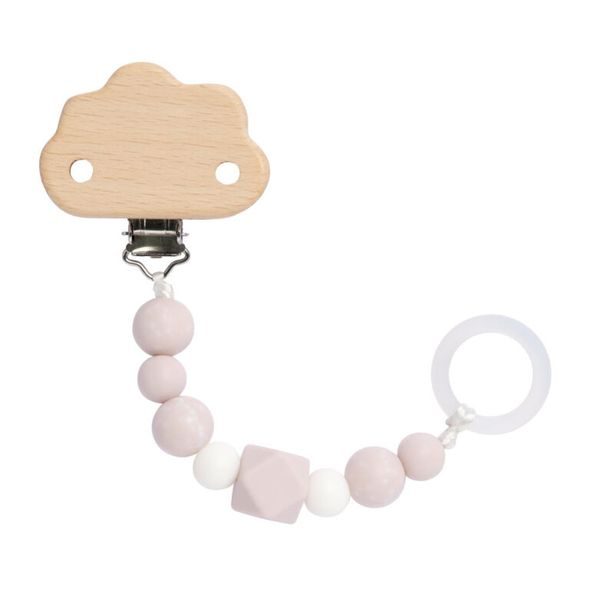 LÄSSIG SOOTHER HOLDER WOOD/SILICONE LITTLE UNIVERSE CLOUD POWDER PINK - ŠIDÍTKA A DOPLŇKY - KRMENÍ