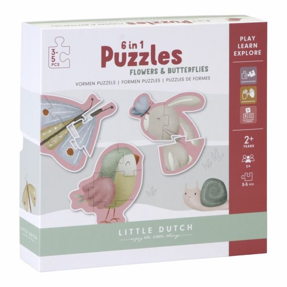 LITTLE DUTCH PUZZLE 6V1 - KVĚTINY A MOTÝLI - MOTORICKÉ A HRY - PRO DĚTI