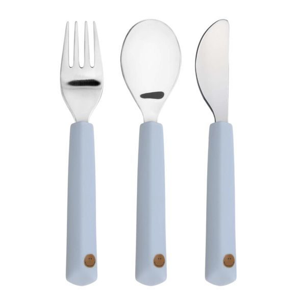 LÄSSIG CUTLERY WITH SILICONE HANDLE 3PCS HAPPY RASCALS SMILE SKY BLUE - LŽIČKY A PŘÍBORY - KRMENÍ