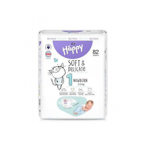 BELLA BABY HAPPY SOFT&DELICATE 1 NEW BORN 2-5KG 82KS - JEDNORÁZOVÉ PLENY - VŠETKO NA PREBAĽOVANIE