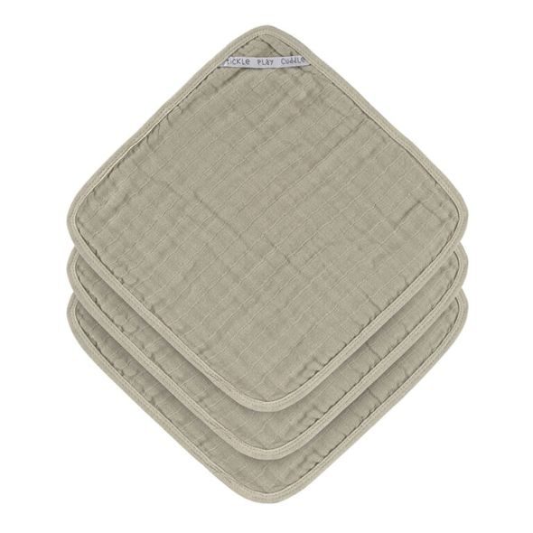 LÄSSIG MUSLIN WASHCLOTH SET 3 PCS OLIVE - ŽÍNKY A HOUBIČKY - KOUPÁNÍ A ZDRAVÍ