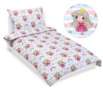 Povlečení bavlněné Junior - 140x200, 70x90 cm Princezna s duhou růžová