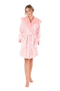 Krátký dámský župan s kapucí Flora růžová perla 48 56 3053