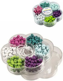 DETOA DŘEVO Perličky v kytičce II. set barevné korálky 180ks s provázky