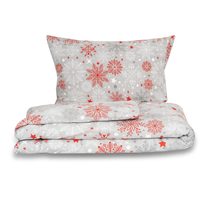 Vánoční povlečení 140x200, 70x90cm VLOČKY červenošedé