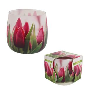 Svíčka ve skle s folií vonná FLOWERS, 100g - dia 7,7 × 7,4 cm