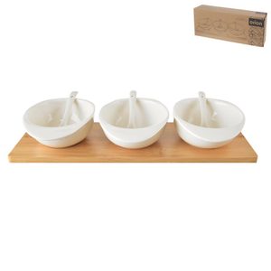 Miska porc.+lžička+bambus tác serv. set WHITELINE - 32 x 13,5 x 5,5 cm