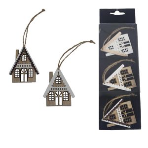 Domeček k zavěšení, 3 ks D7522 - 6 cm