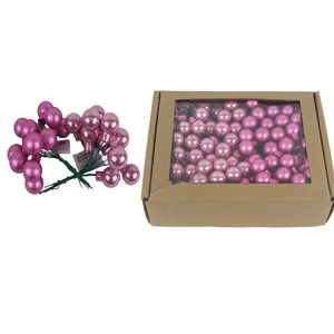 Skleněné baňky na drátku růžové, pr. 2cm, S0570-05/BOX 144 ks - 2 cm
