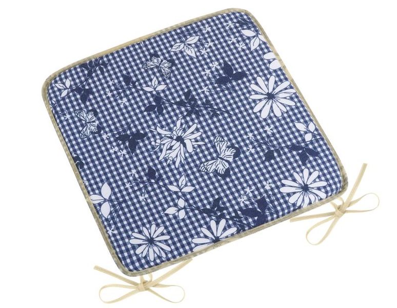 Sedák DITA hladký - 40x40 cm, hladký modrá kostička s květem