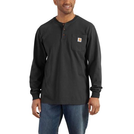 Carhartt triko - K128 BLK  Loose Fit Heaweight Long-Sleeve Pocket Henley T-Shirt