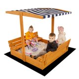 Dřevěné uzavíratelné pískoviště pro děti s lavičkami a stříškou, impregnované pro ochranu před nepříznivými povětrnostními vlivy, ideální na zahradu