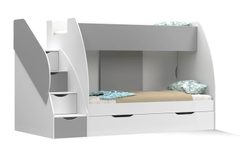Dvoupatrová postel s úložným prostorem a schody Torfi 80 x 200 cm