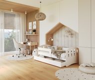 Dětská postel Happy 90×200 cm s roštem, šuplíkem a bezpečnostní zábranou