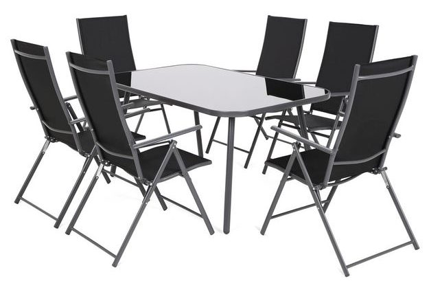 Zahradní sestava Casablanca, stůl + 6 polohovatelných židlí, šedá/černá