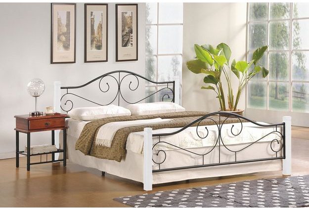Kovová postel Violetta 160x200cm, bílá/černá + rošt zdarma!