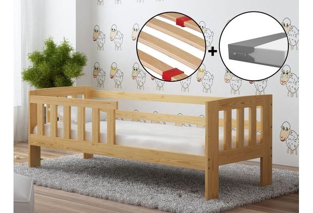 Set dřevěná dětská postel Ala 160x70 se zábranou+matrace + rošt ZDARMA