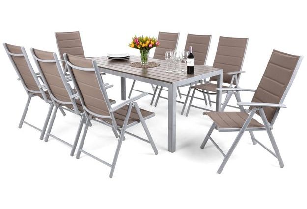 Zahradní set Ibiza s 8 židlemi a stolem 185 cm, stříbrný/taupe