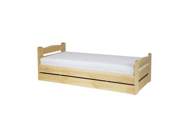 Vyvýšená borovicová postel LK144 90 x 200 cm s úložným prostorem + výklopný lamelový rošt