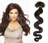 KERATIN- 100% Lidské vlasy k prodloužení REMY, tmavě hnědá 45cm- vlnité 100pramenů- VÝPRODEJ