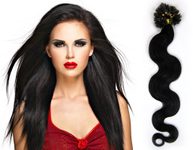 KERATIN- 100% Lidské vlasy k prodloužení REMY, černo-hnědá 45cm- vlnité 100pramenů- VÝPRODEJ