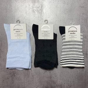Dámske ponožky so zdravotným lemom 3 páry čierna/modrá/pruh