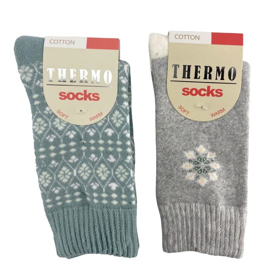 Dámské bavlněné termo ponožky s měkkým lemem zelená/šedá 38205