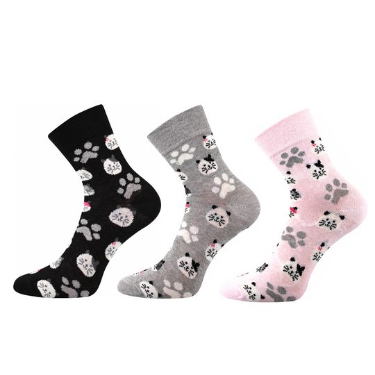 Komfortní ponožky barevné s kočkami/3 páry