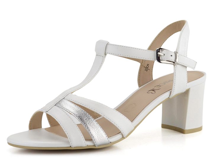 Caprice kožené sandále na podpätku White/Silver 9-28308-42