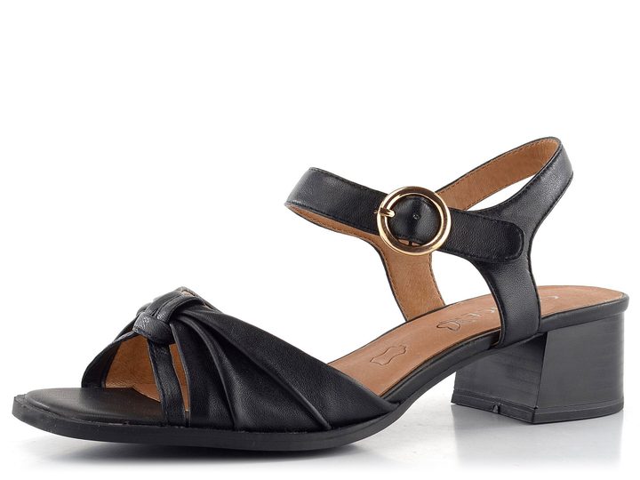 Caprice čierne kožené sandále na podpätku 9-28213-20