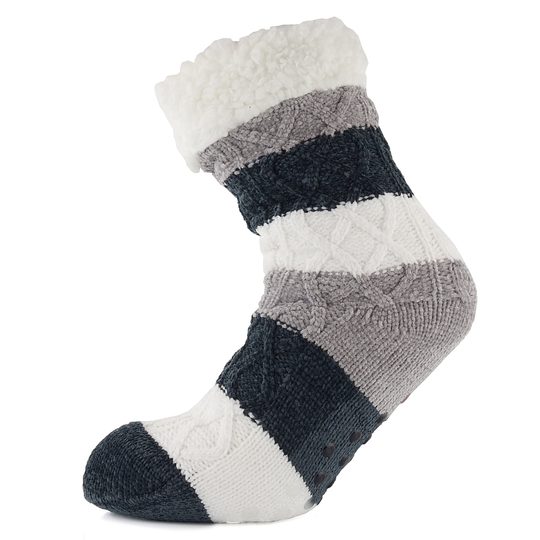 Dámské teplé pletené ponožky s protiskluzem pruhy/šedá